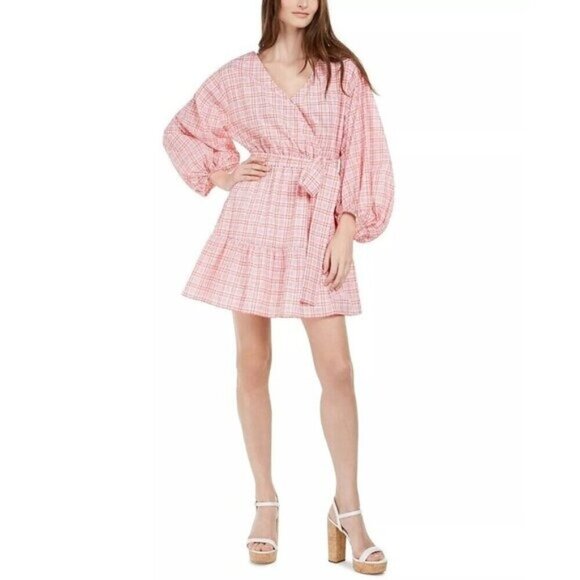 Michael Michael Kors Printed Volume-Sleeve Faux Wrap Dress XS - Picture 1 of 8